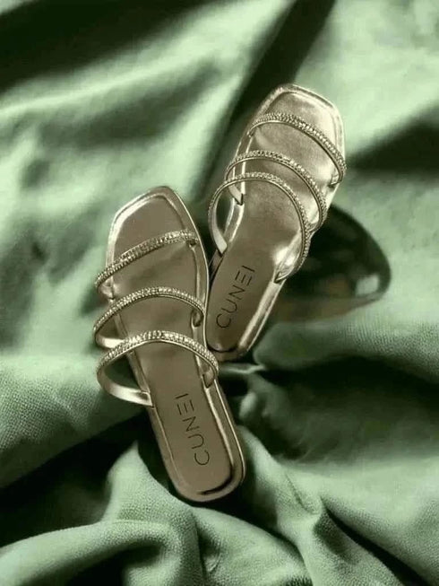 Womens Silver Shimmer Flats
